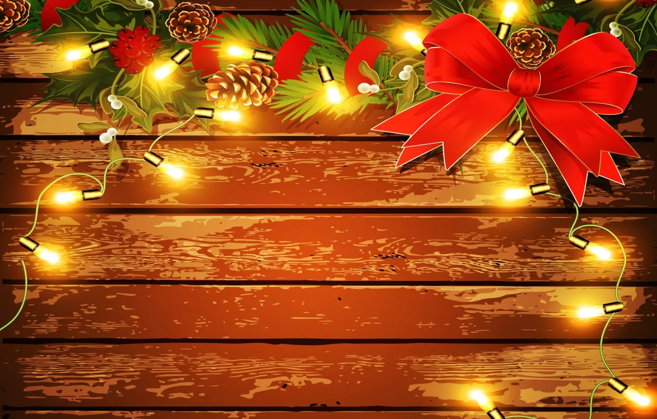 Photo wallpaper trees, figure, garland, bow, needles, bumps