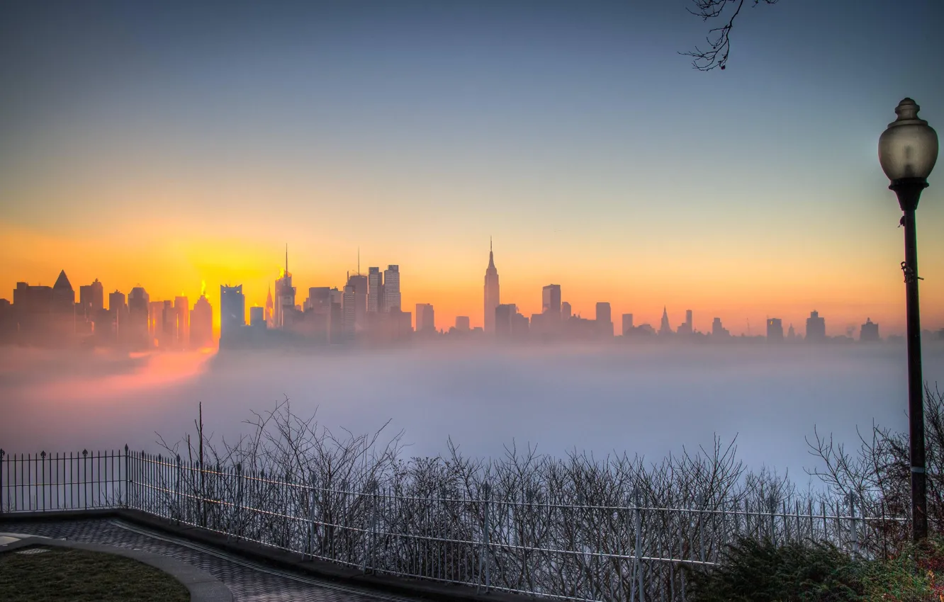 Photo wallpaper the city, fog, morning, Manhattan