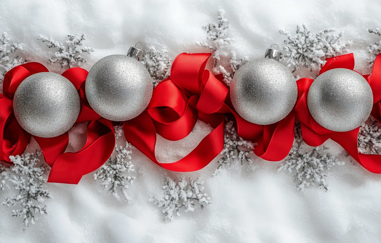 Photo wallpaper balls, red, new year, silver, Christmas, tape, light background, Christmas decorations