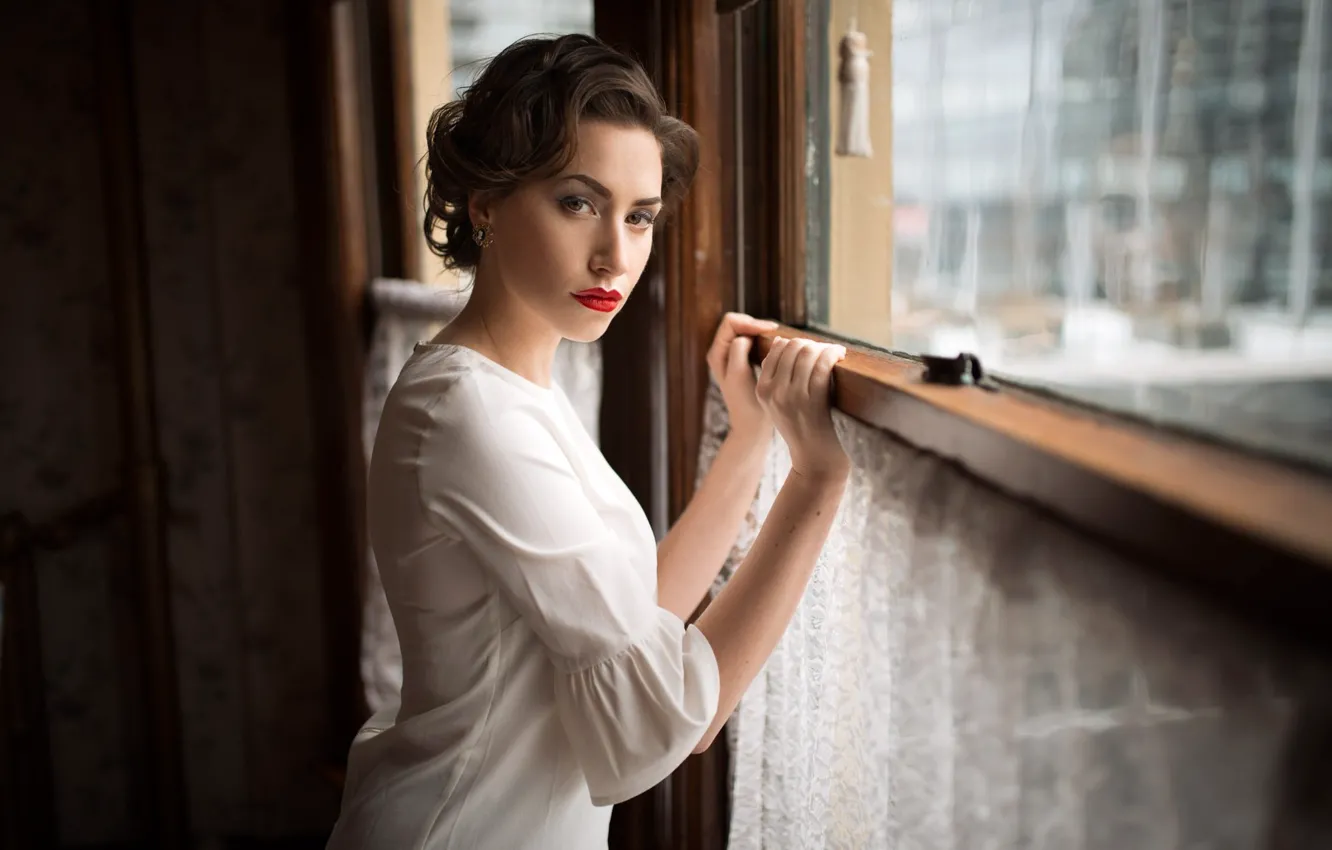 Photo wallpaper look, pose, model, portrait, makeup, cars, dress, hairstyle