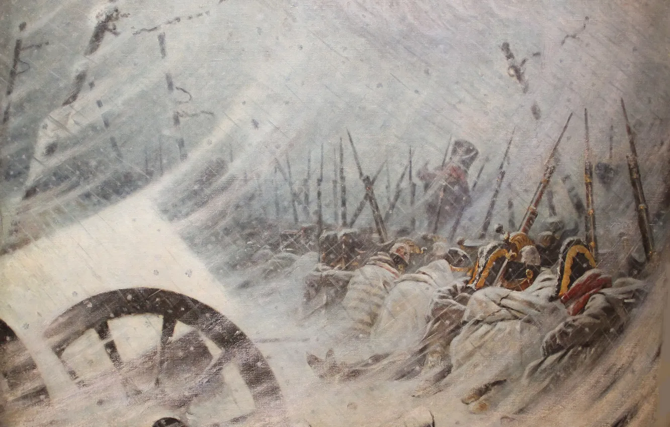 Photo wallpaper Winter, Picture, Soldiers, Men, The French, Blizzard, Russian painter, Vasily Vereshchagin
