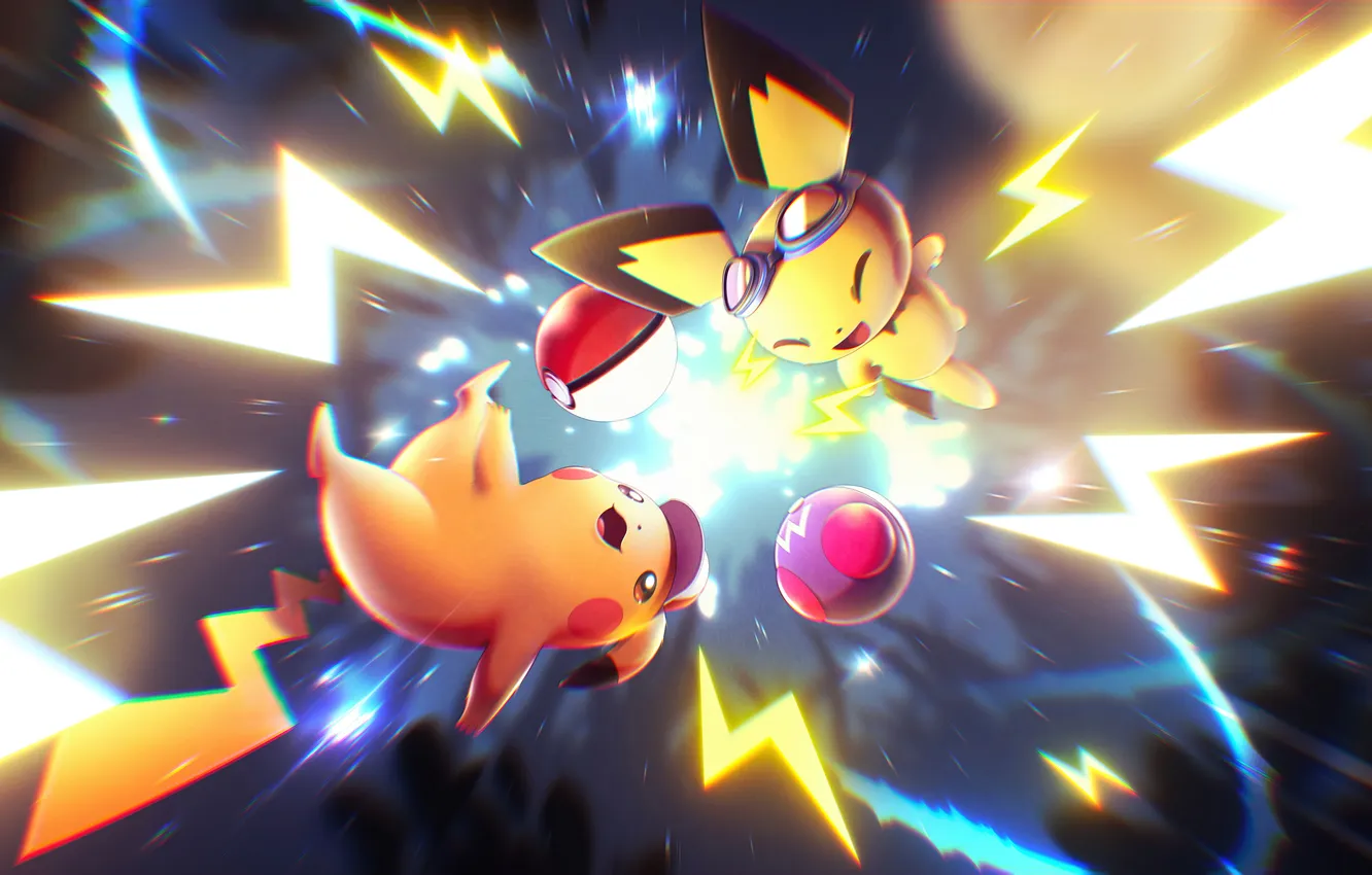 Photo wallpaper lightning, category, electricity, tail, Pikachu, fight, pokemon, pokemon