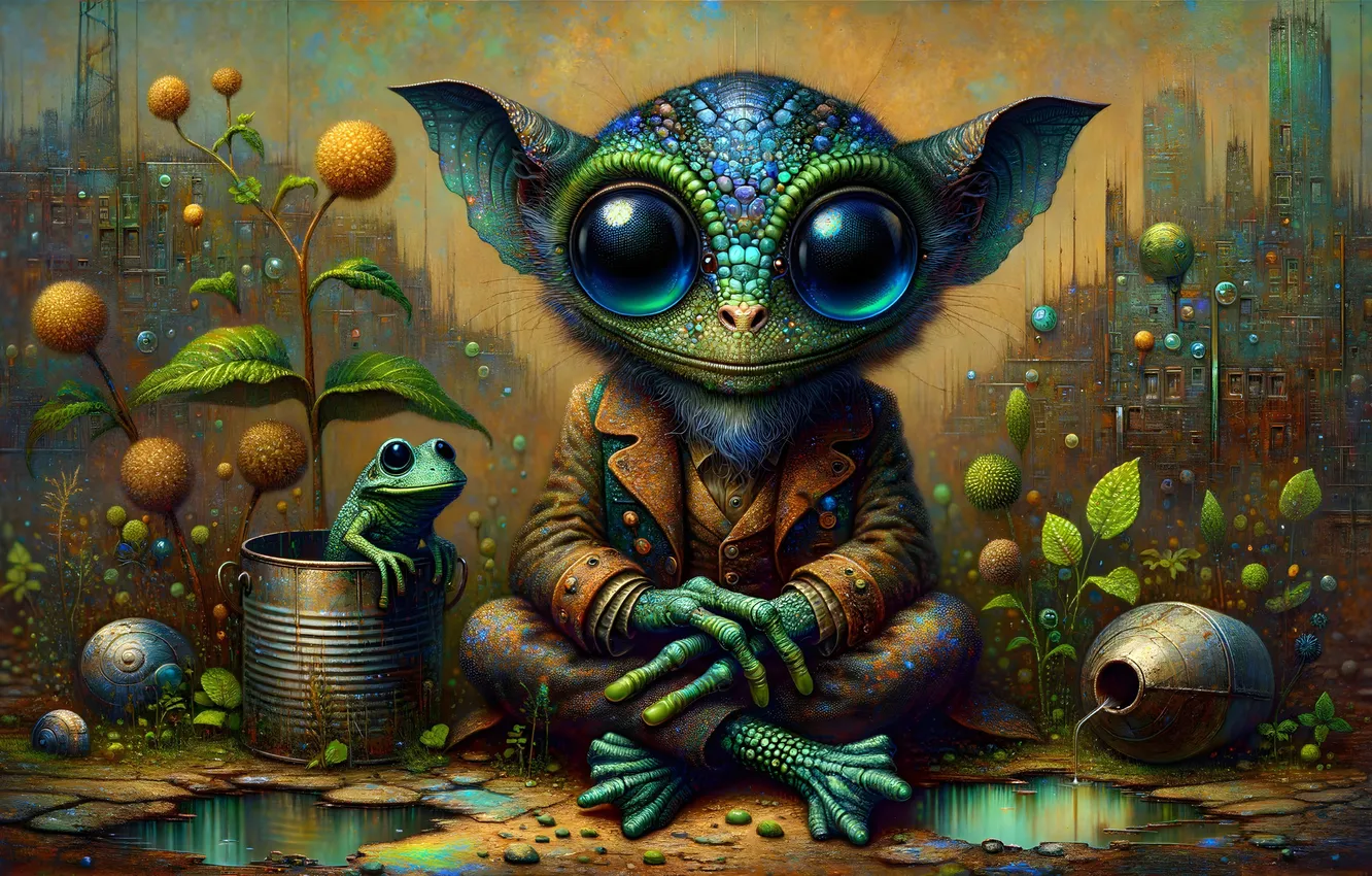 Photo wallpaper garbage, frog, being, evolution