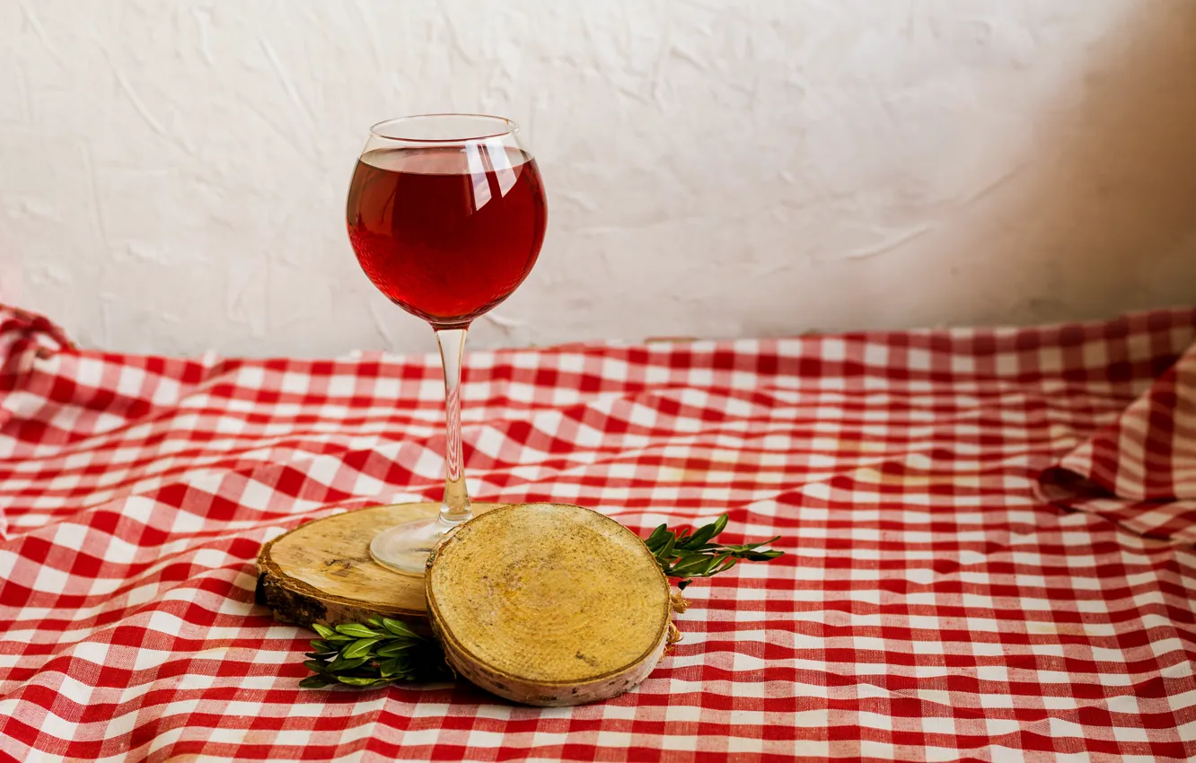 Photo wallpaper trees, red, wine, glass, slice, tablecloth