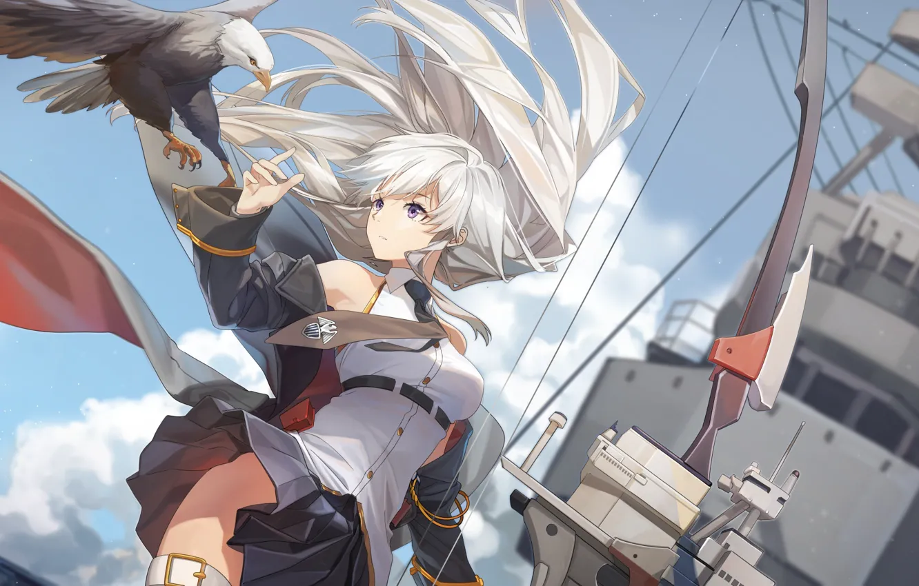 Photo wallpaper girl, bird, eagle, bald eagle, Azur Lane