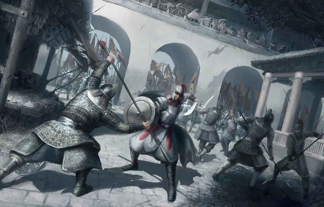 Photo wallpaper weapons, castle, war, art, samurai, male, battle, the battle