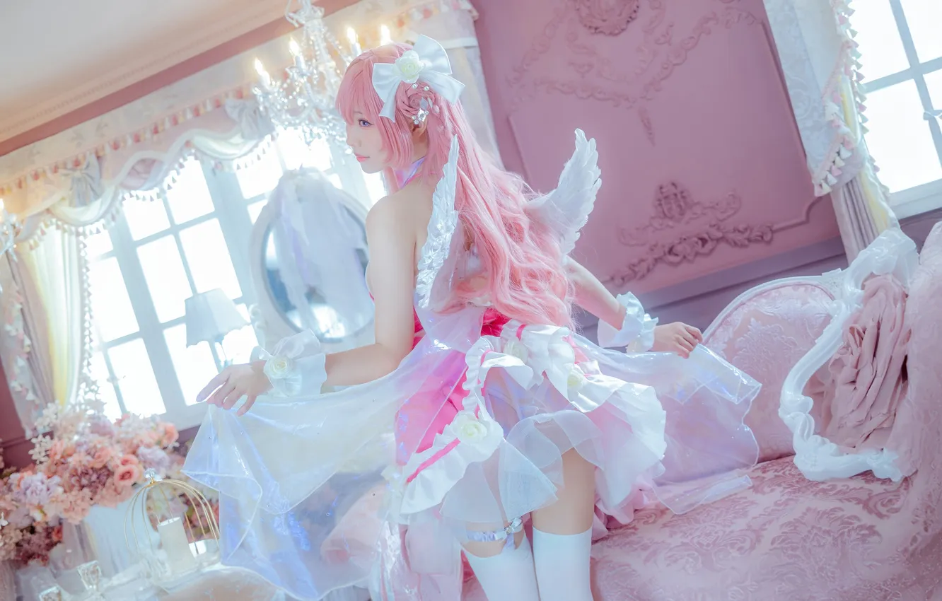 Photo wallpaper girl, flowers, sexy, Wallpaper, sweetheart, model, bright, stockings