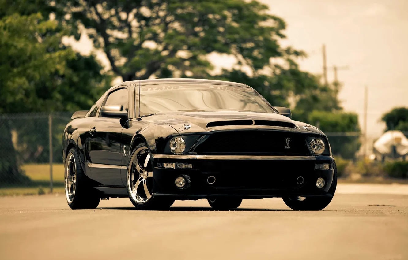 Photo wallpaper Mustang, Ford, black, the front part