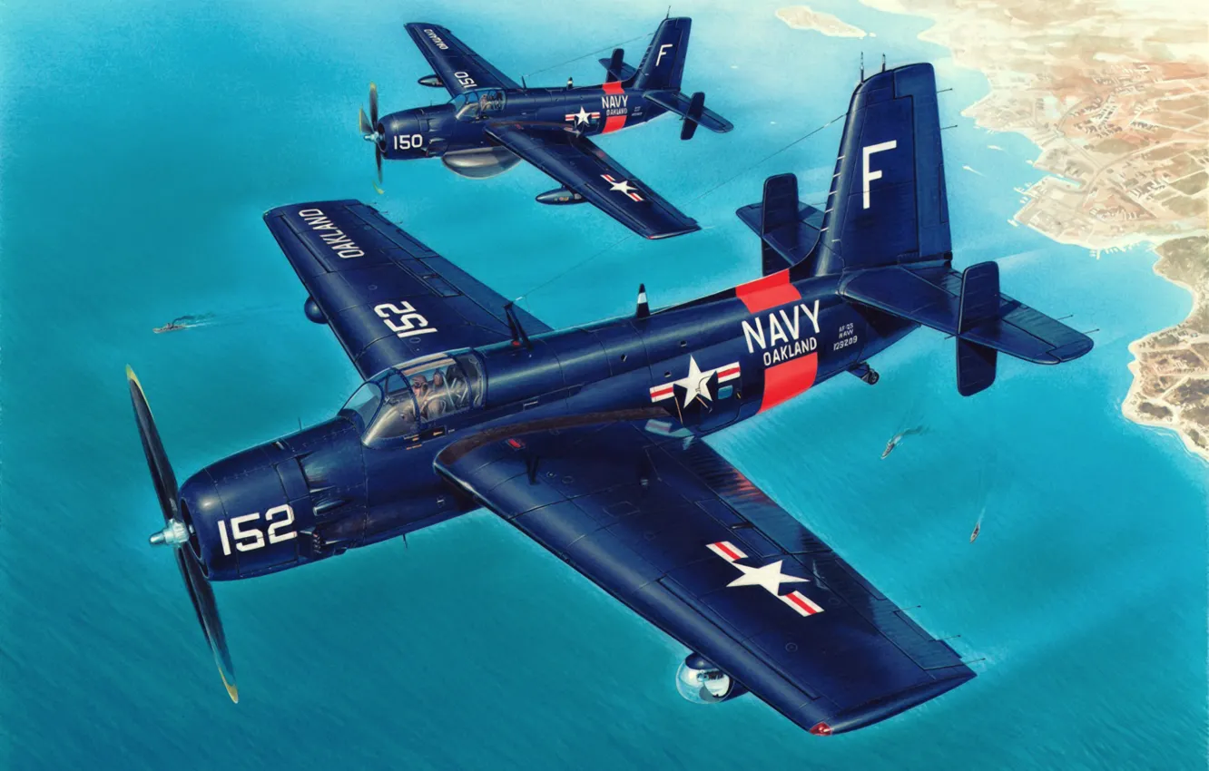 Photo wallpaper war, art, airplane, painting, aviation, Grumman AF Guardian