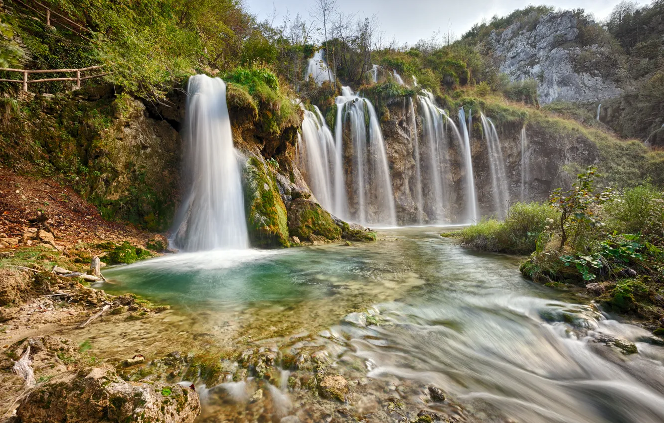 Photo wallpaper nature, river, waterfall, Plitvice National Park
