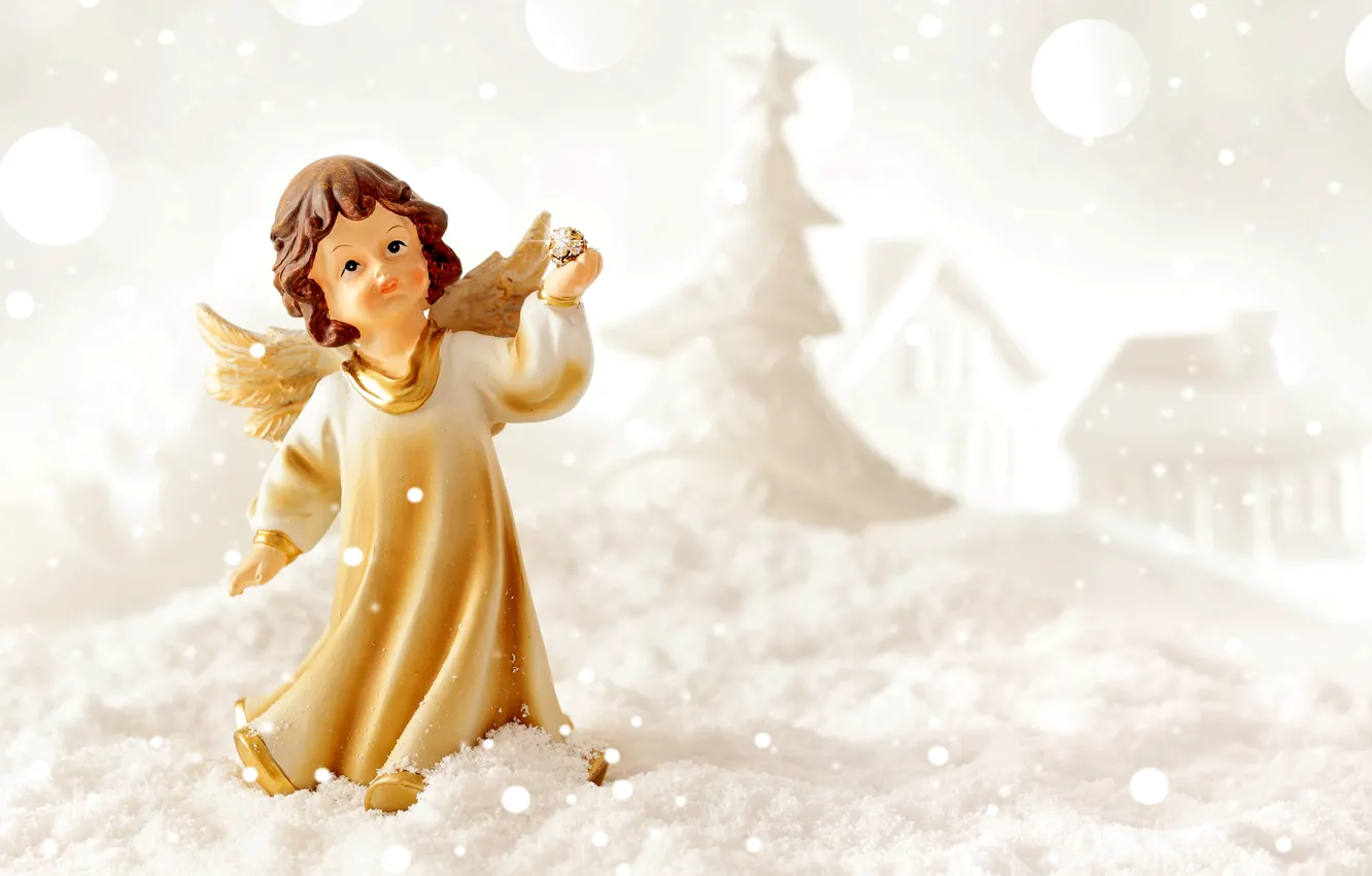 Photo wallpaper winter, snow, new year, angel, Christmas, winter, snow, decoration