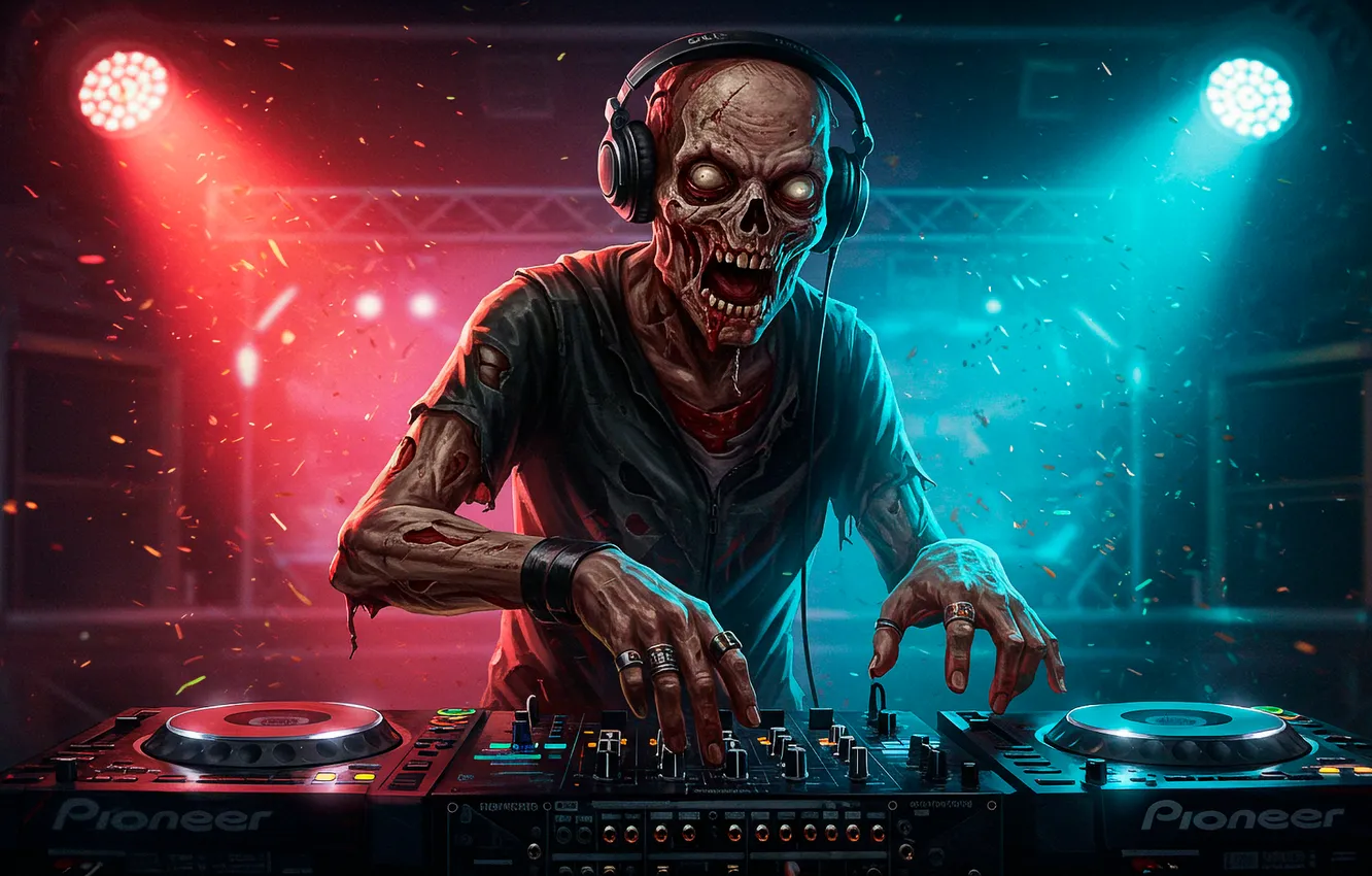 Photo wallpaper scene, art, zombies, remote, zombies, DJ, art, scene