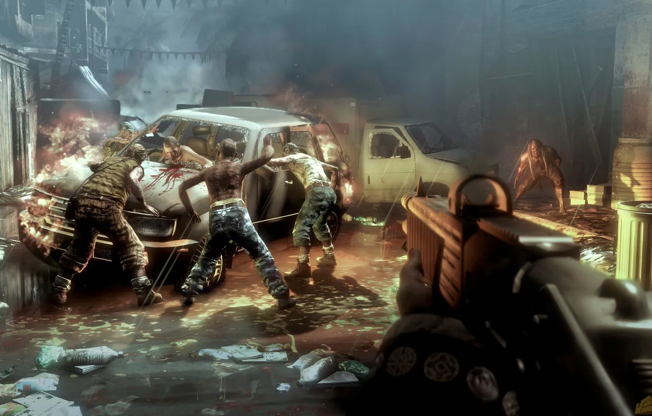 Photo wallpaper fire, zombies, Dead Island