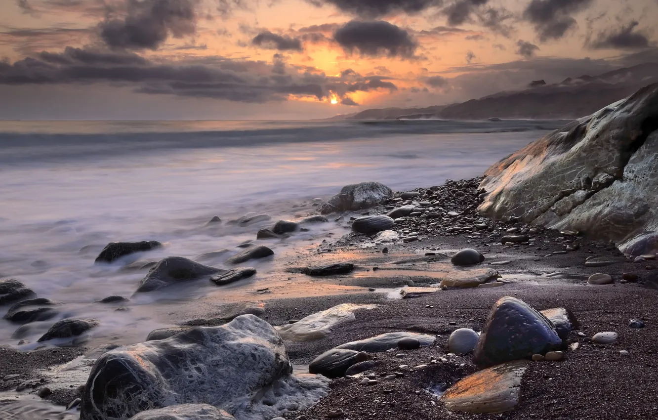 Photo wallpaper sea, clouds, stones