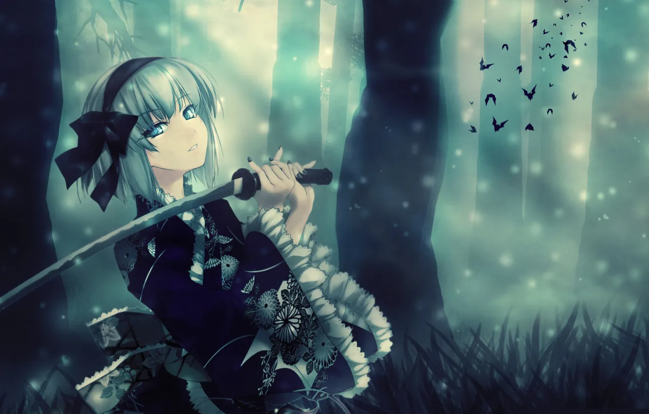 Photo wallpaper blue, Wallpaper, sword, anime