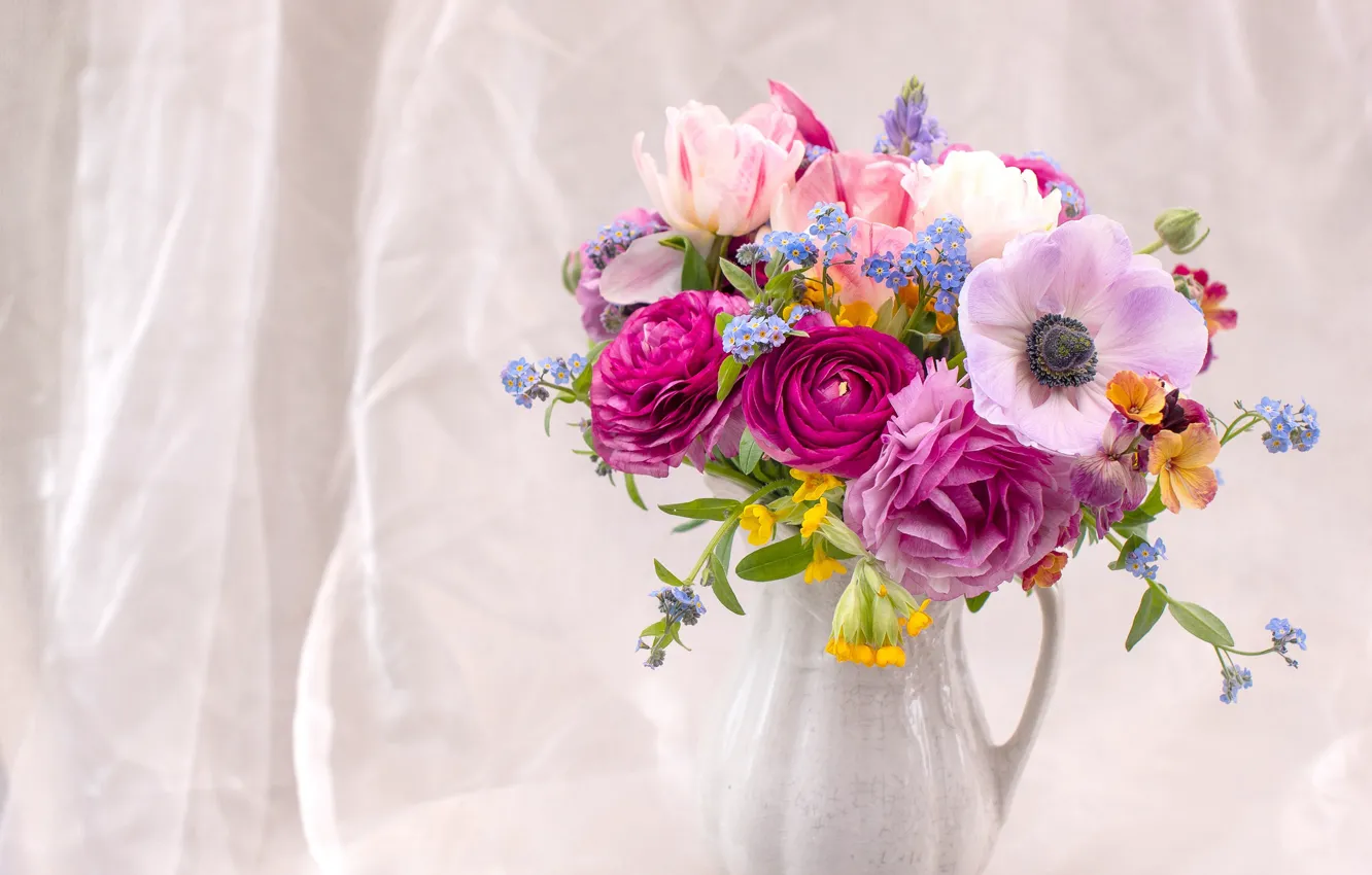 Photo wallpaper rose, bouquet, anemone