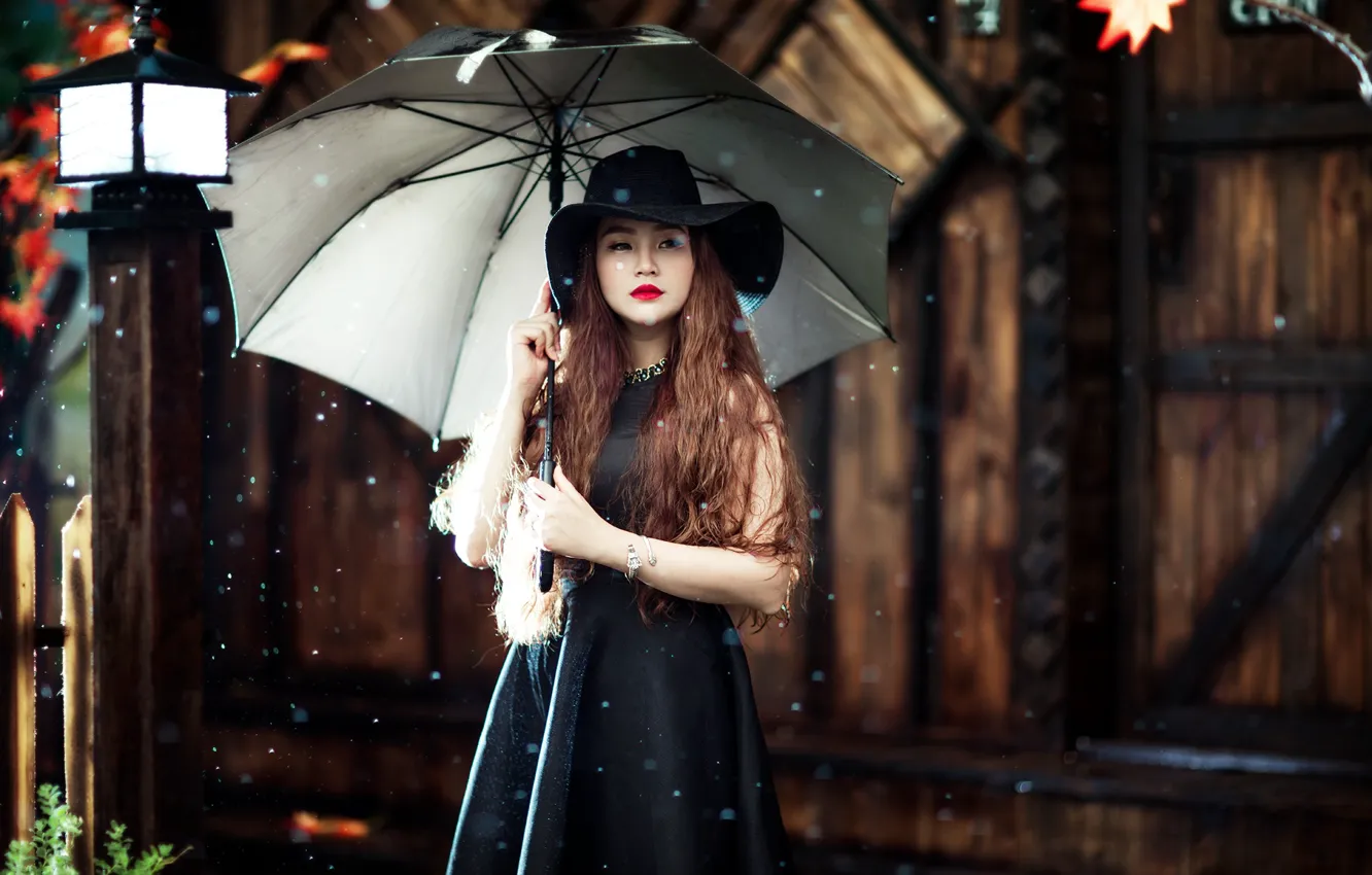 Photo wallpaper girl, umbrella, Asian