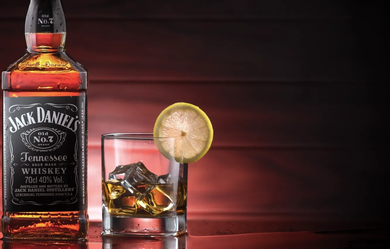 Photo wallpaper glass, whiskey, drinks, bottle, Jack Daniels