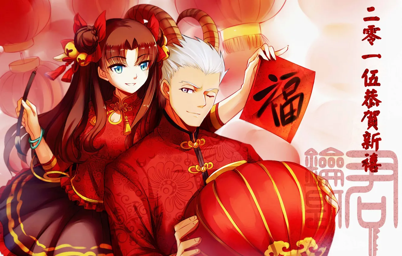 Photo wallpaper art, two, Rin, Archer, Fate stay night, Fate / Stay Night