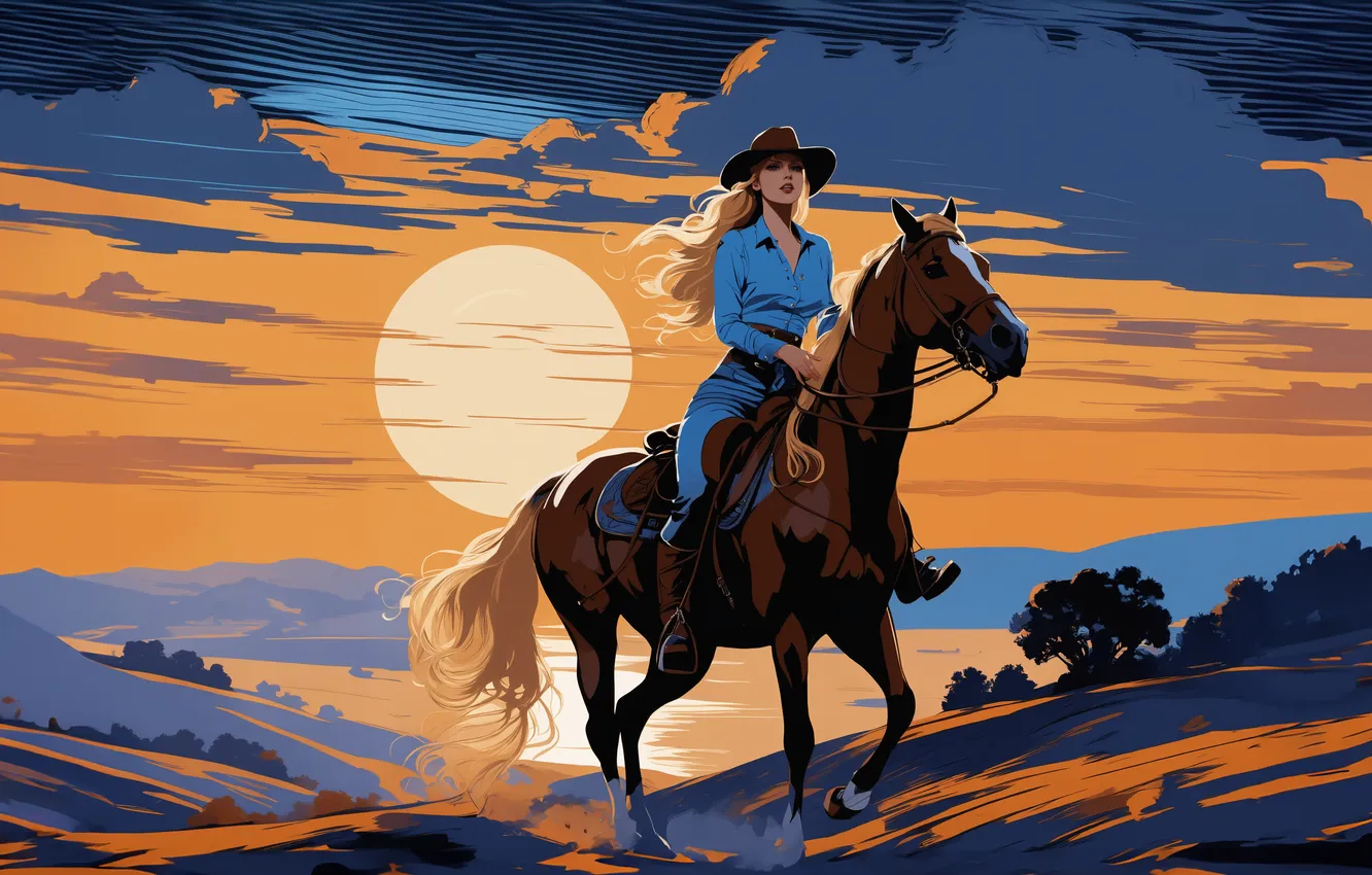 Photo wallpaper minimal, girl, horse