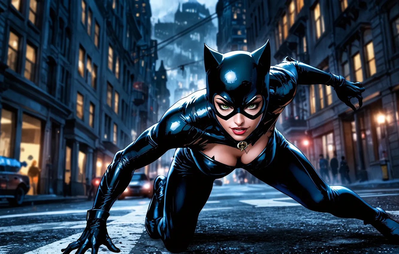 Photo wallpaper the city, mask, costume, stand, comic, Cat woman