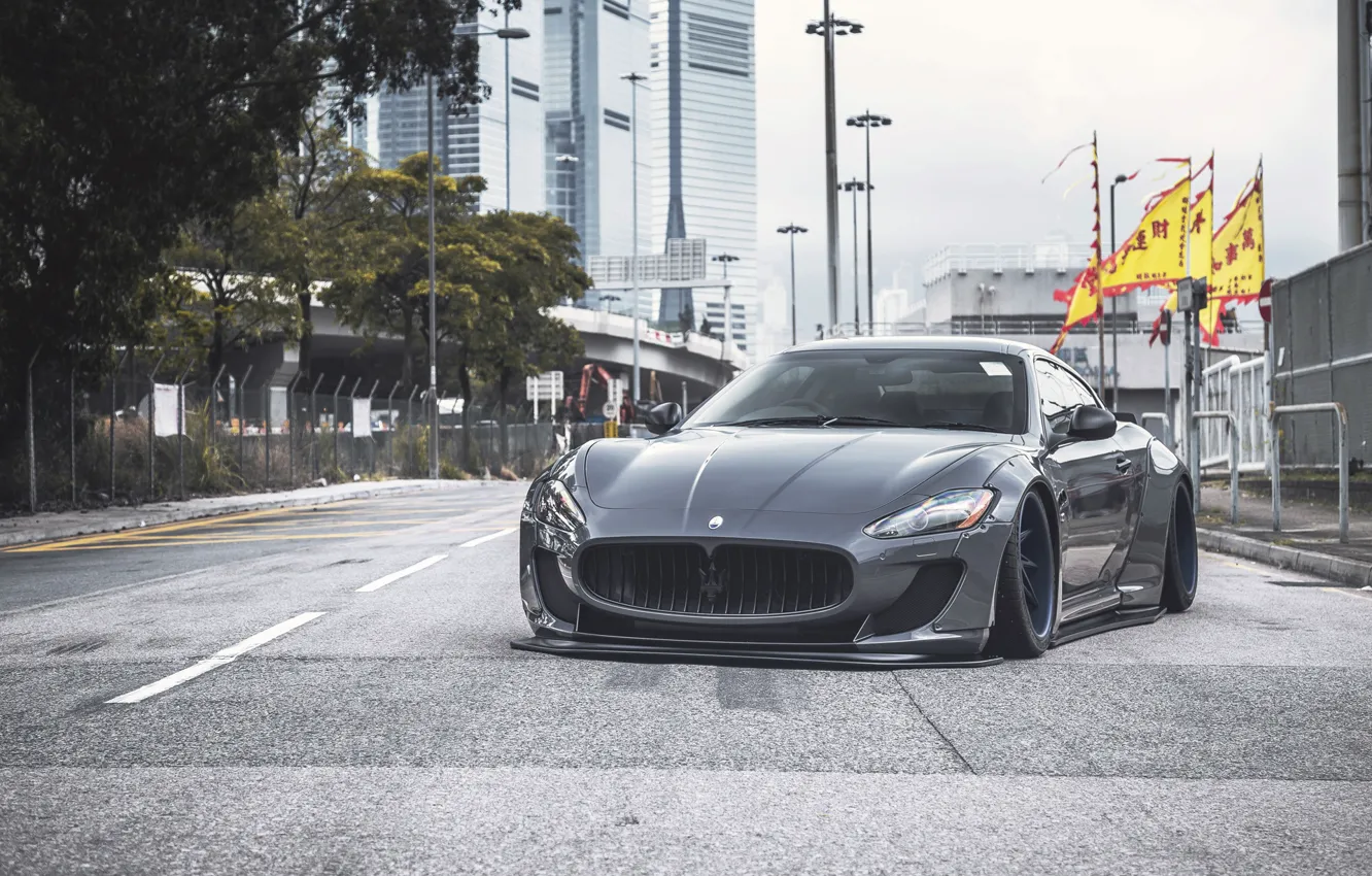 Photo wallpaper Maserati, GranTurismo, Street, Grey, Road