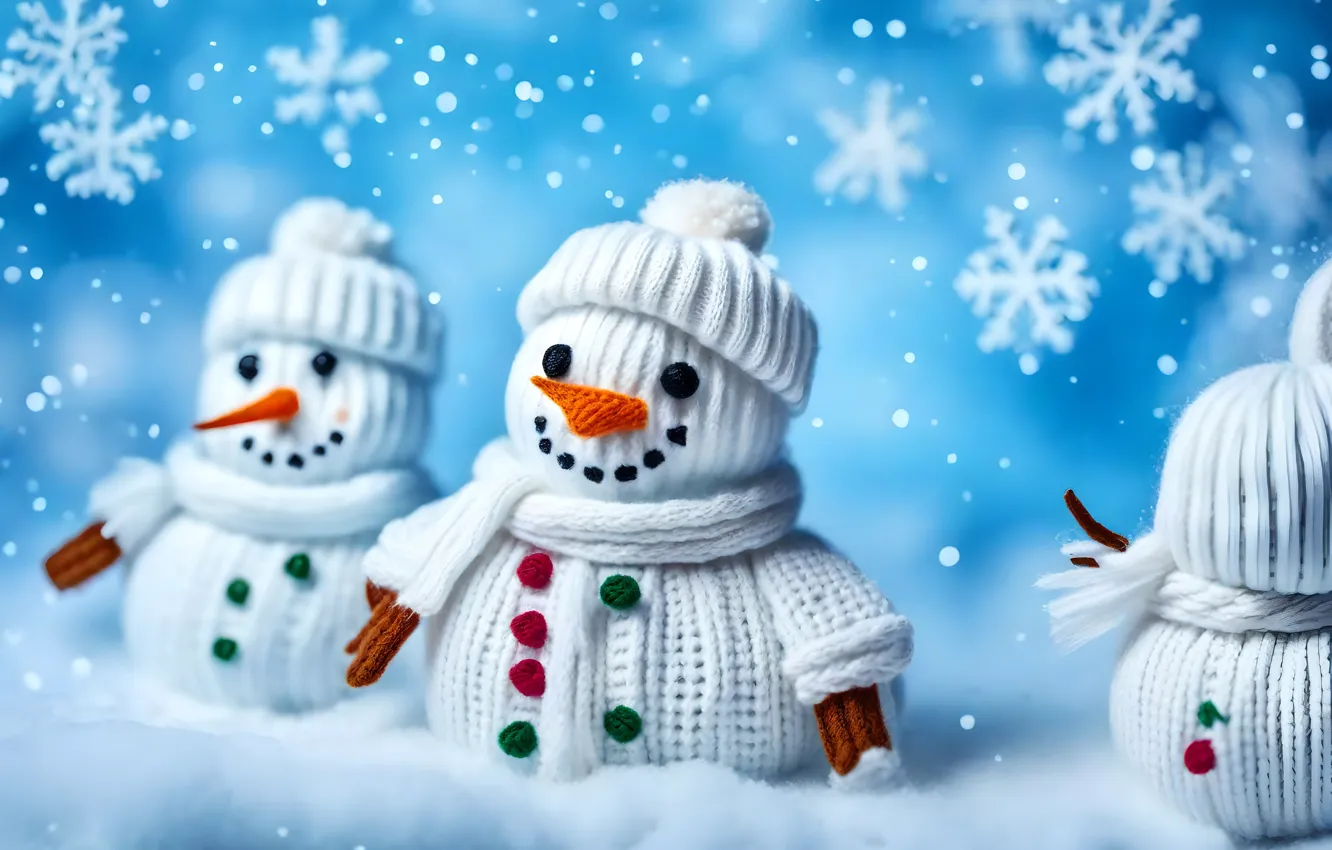 Photo wallpaper winter, snow, smile, toy, new year, Christmas, snowman, faces
