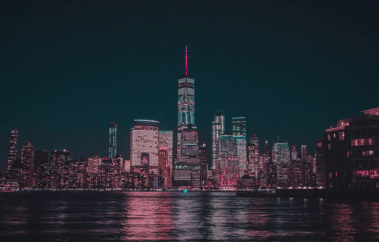 Photo wallpaper red, night, new york, new york city, nyc, skyscrapers