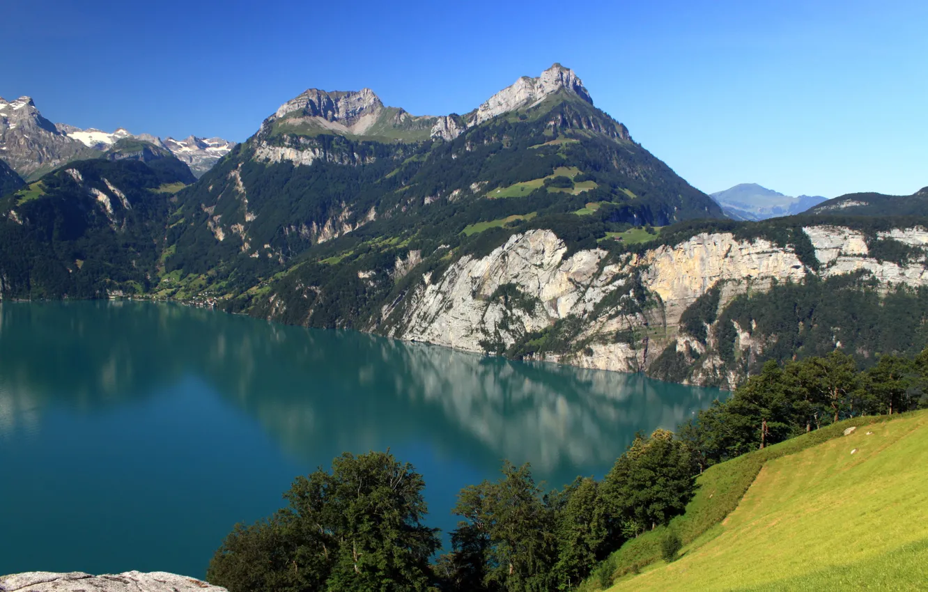 Photo wallpaper landscape, mountains, nature, lake, Switzerland, Morschach