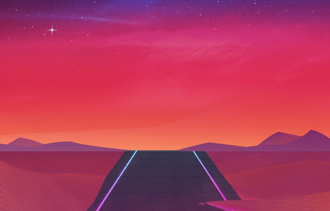 Photo wallpaper The sky, Road, Music, Stars, 80s, Neon, 80's, Synth