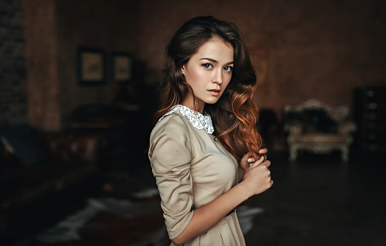 Photo wallpaper look, girl, room, model, hair, lips, beautiful, Anastasia Zonova