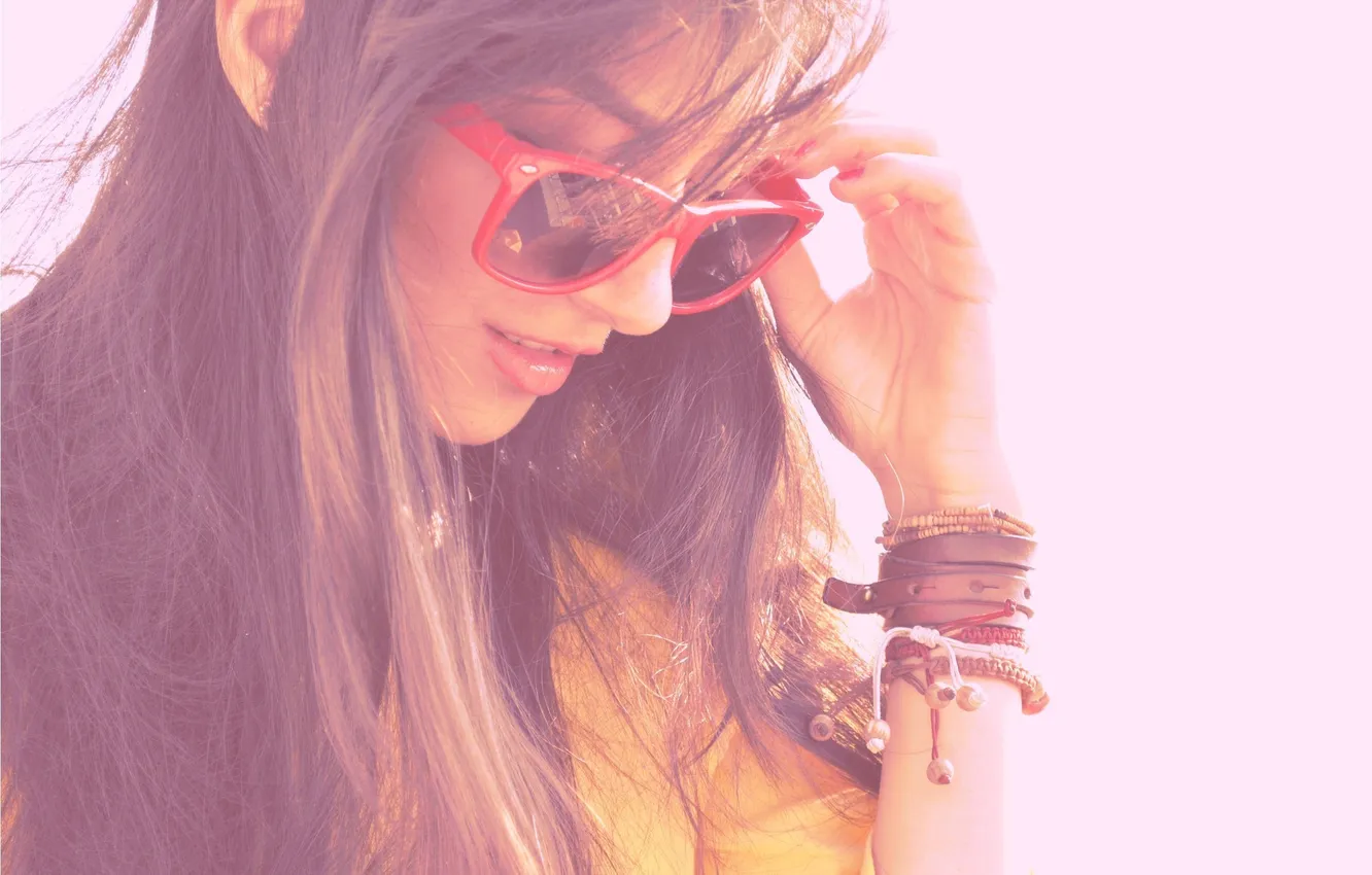Photo wallpaper girl, hair, glasses