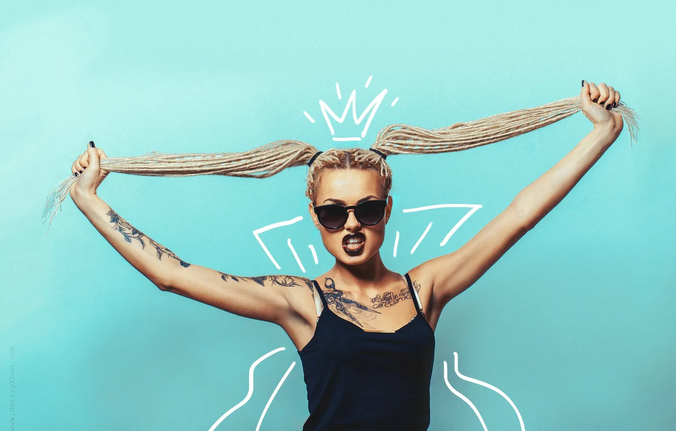 Photo wallpaper girl, tattoo, glasses, Dmitry Khon