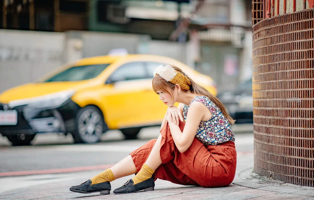 Photo wallpaper girl, street, Asian