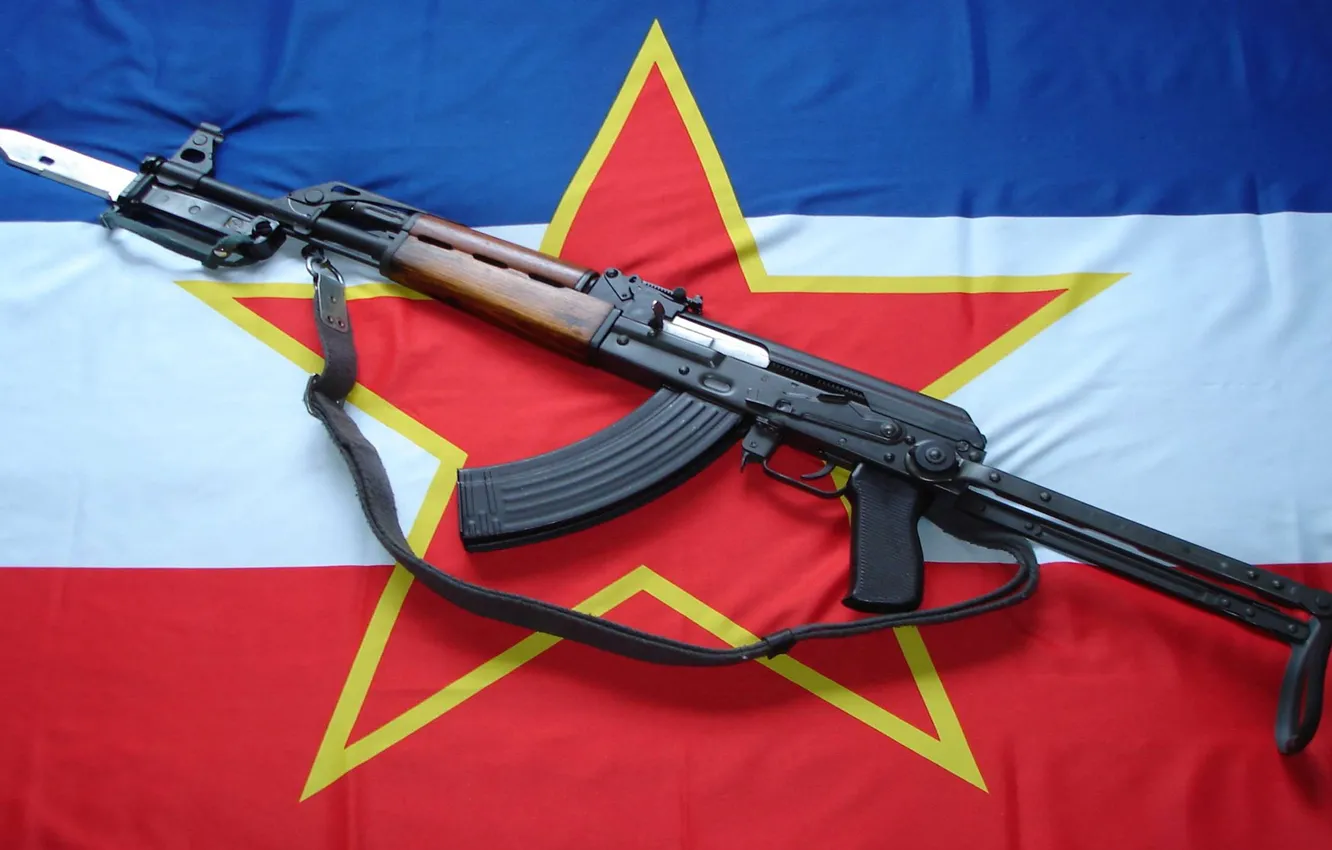Photo wallpaper weapons, star, flag, machine, bayonet, Yugoslavia