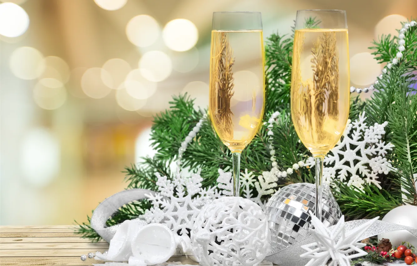 Photo wallpaper tree, New Year, glasses, Christmas, new year, happy, decoration, champagne