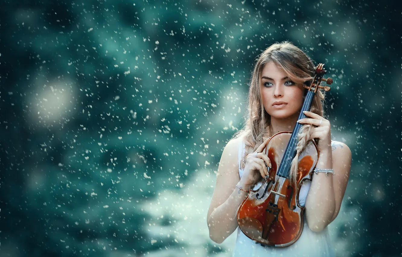 Photo wallpaper girl, violin, the beauty, Alessandro Di Cicco, Ice breaker