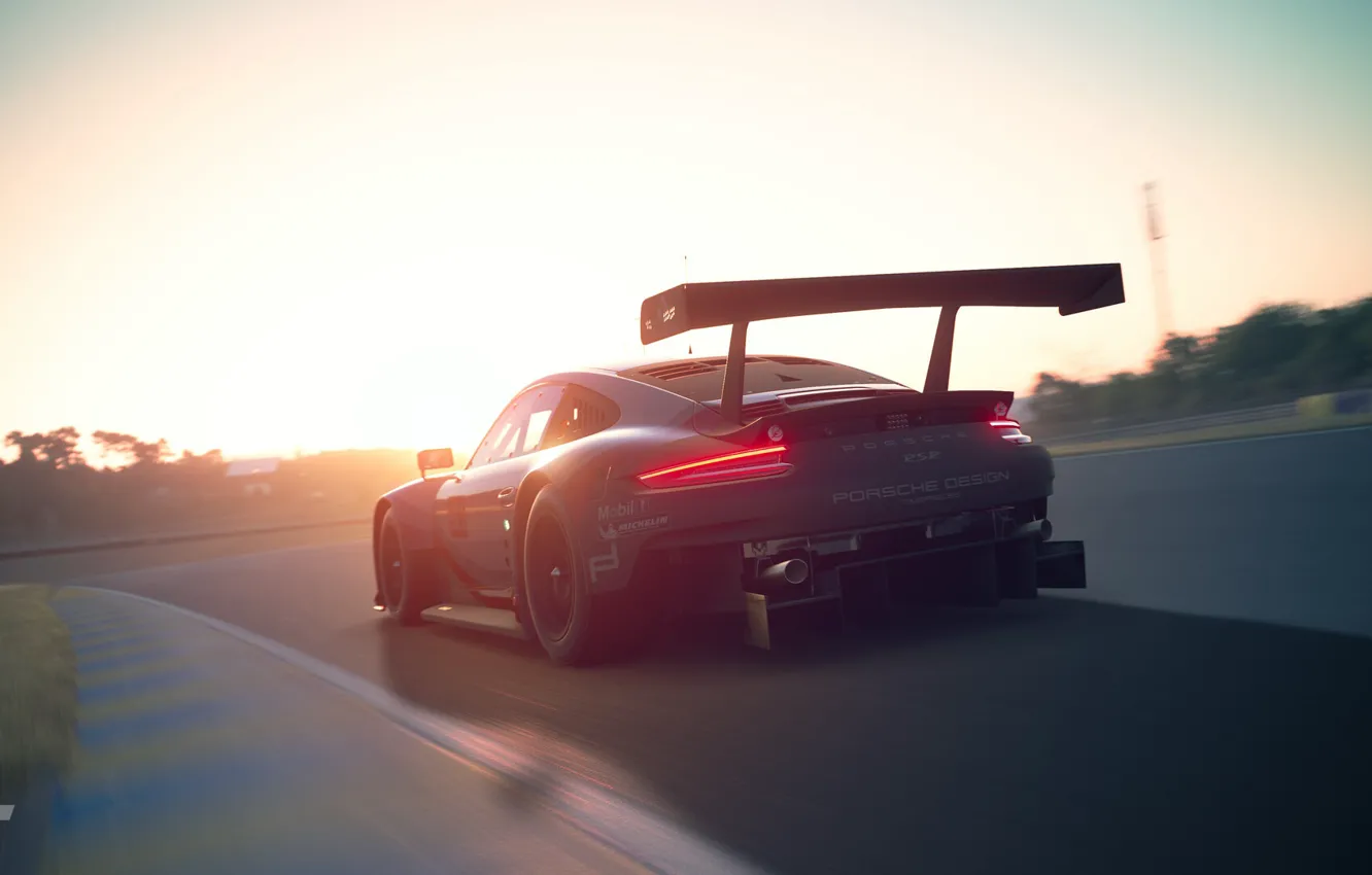 Photo wallpaper Sunset, Auto, 911, Porsche, Machine, Track, RSR, Gran Turismo