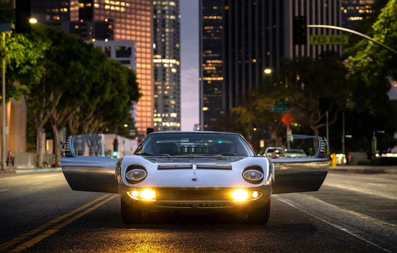 Photo wallpaper Lamborghini, 1971, Miura, headlights, Lamborghini Miura P400 S