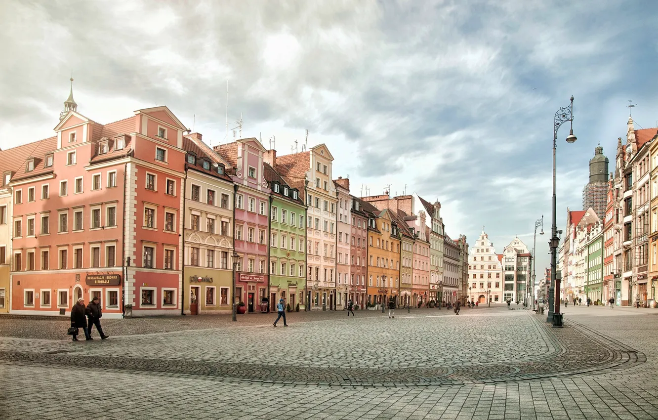 Photo wallpaper building, home, area, Poland, lights, Poland, Wroclaw, Market square