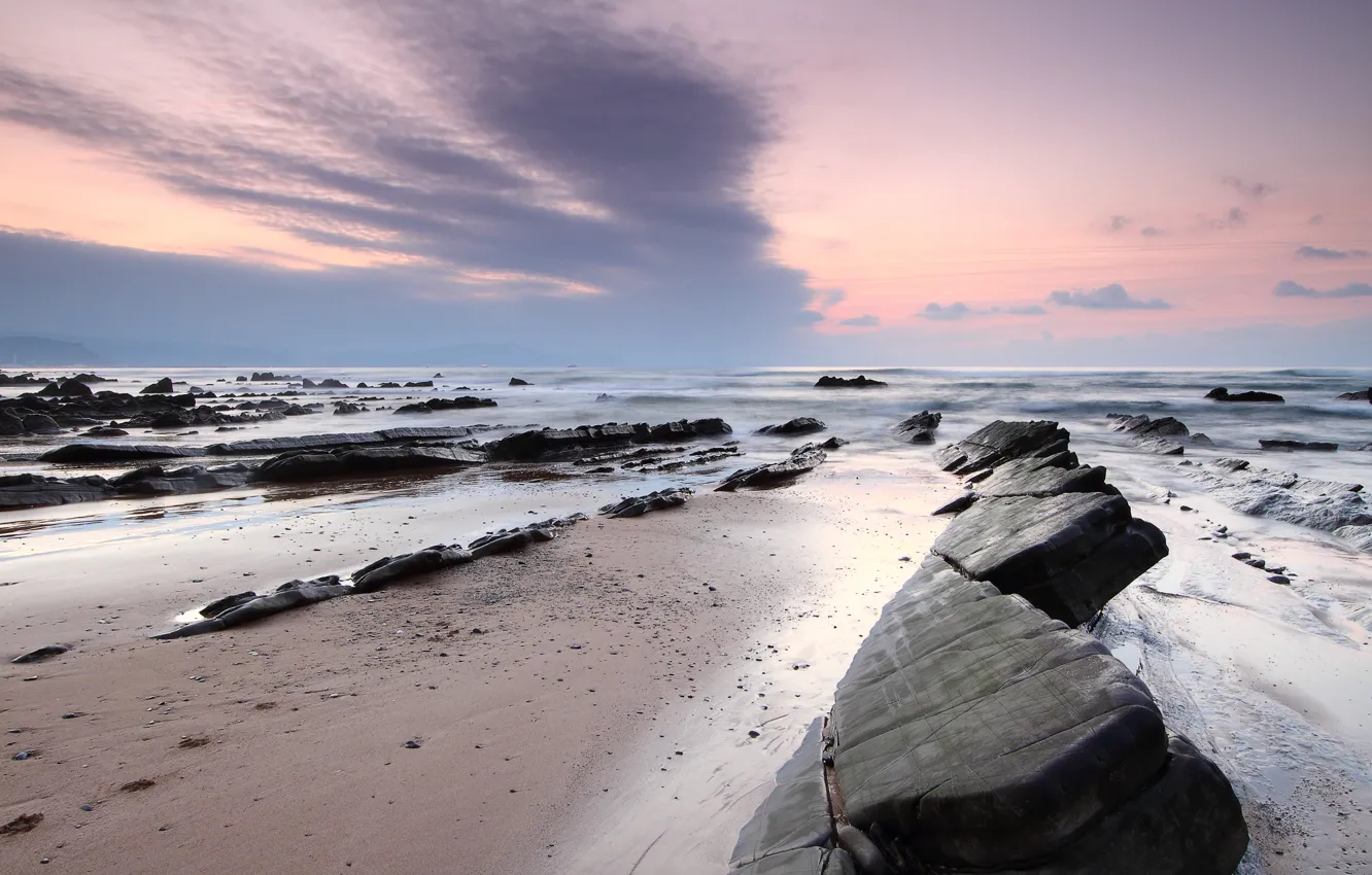 Photo wallpaper sea, beach, the sky, clouds, stones