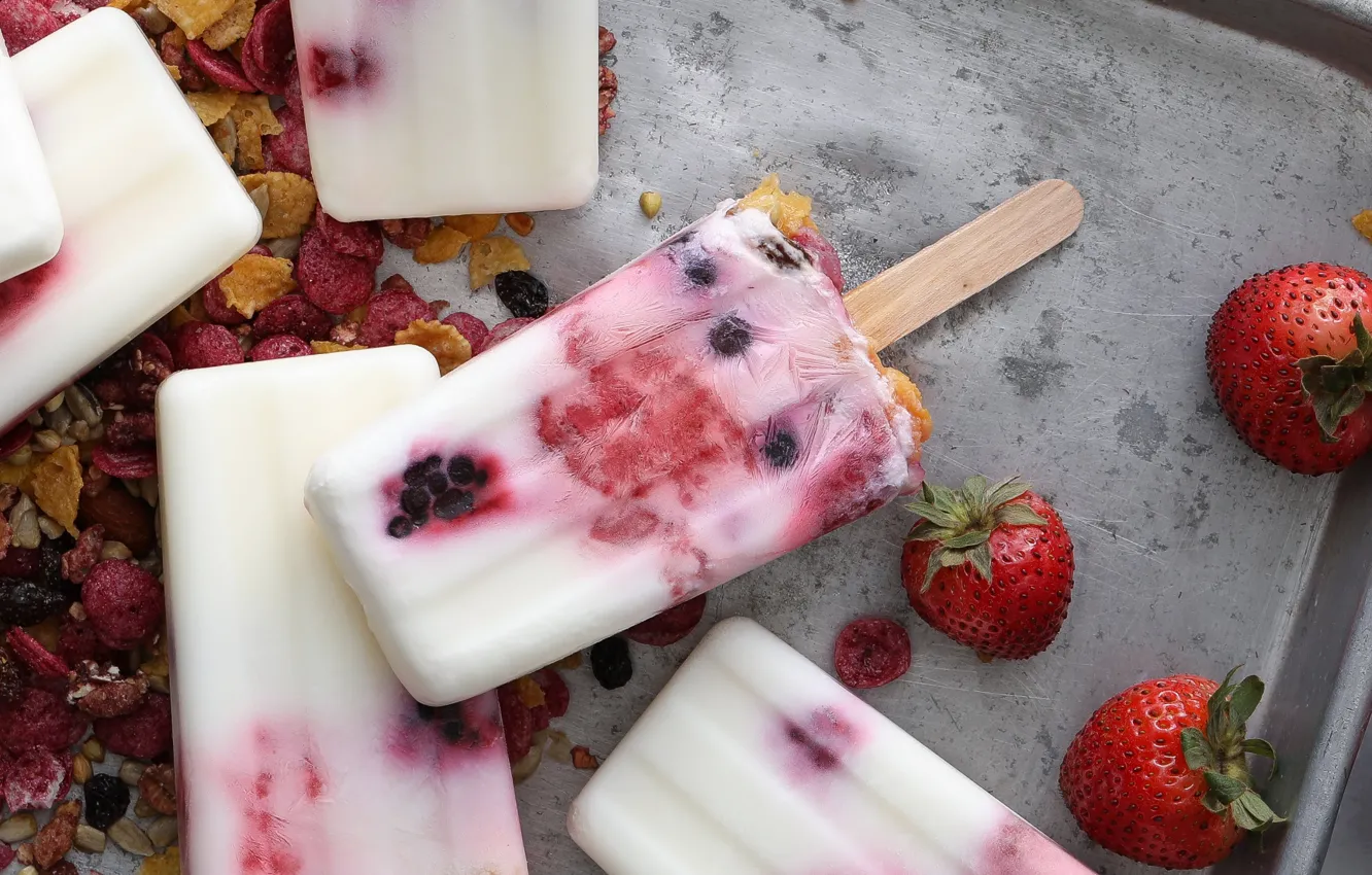 Photo wallpaper strawberry, ice cream, muesli
