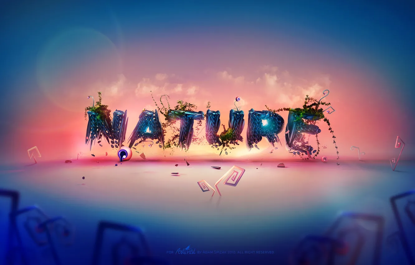 Photo wallpaper greens, clouds, text, gradient, nature