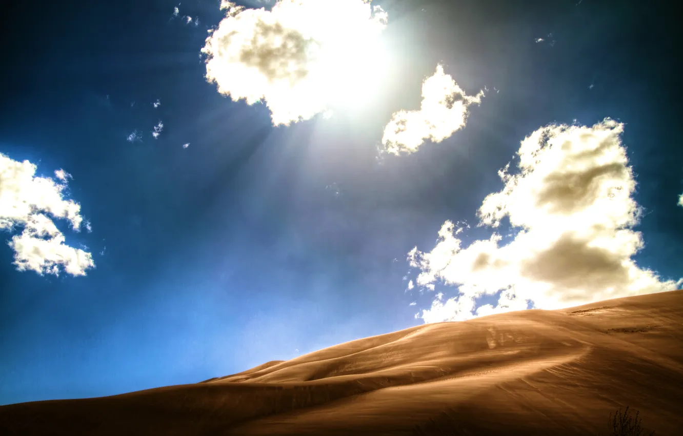 Photo wallpaper sand, the sky, clouds, light, the dunes, desert, dunes
