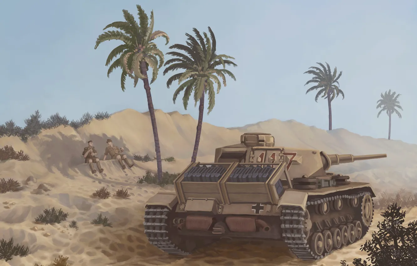 Photo wallpaper war, art, tank, ww2, tank 3, africa korps, geman tank