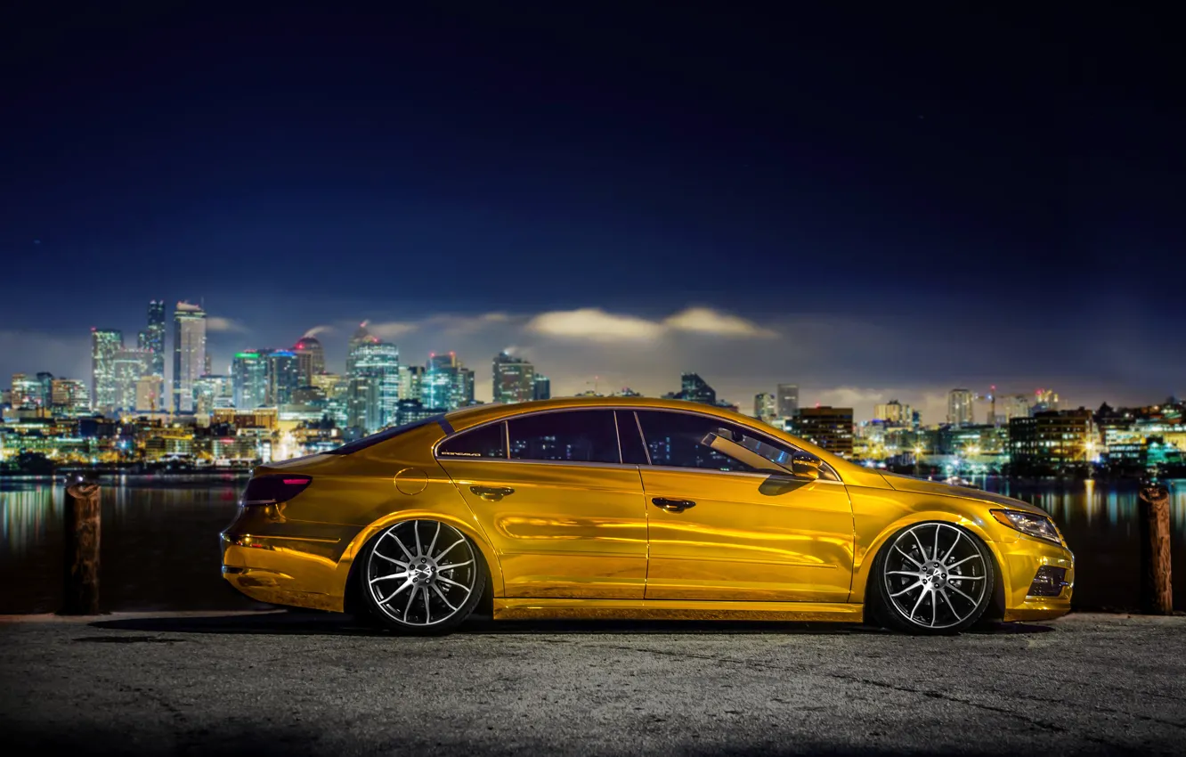 Photo wallpaper the city, volkswagen, gold, gold, tuning, Volkswagen, passat, Passat