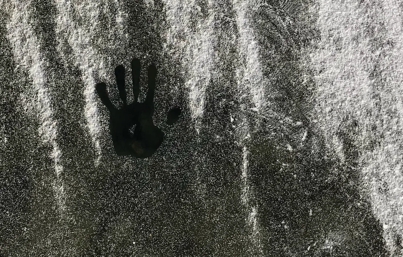 Photo wallpaper ice, winter, snow, traces, lake, new year, hands, imprint