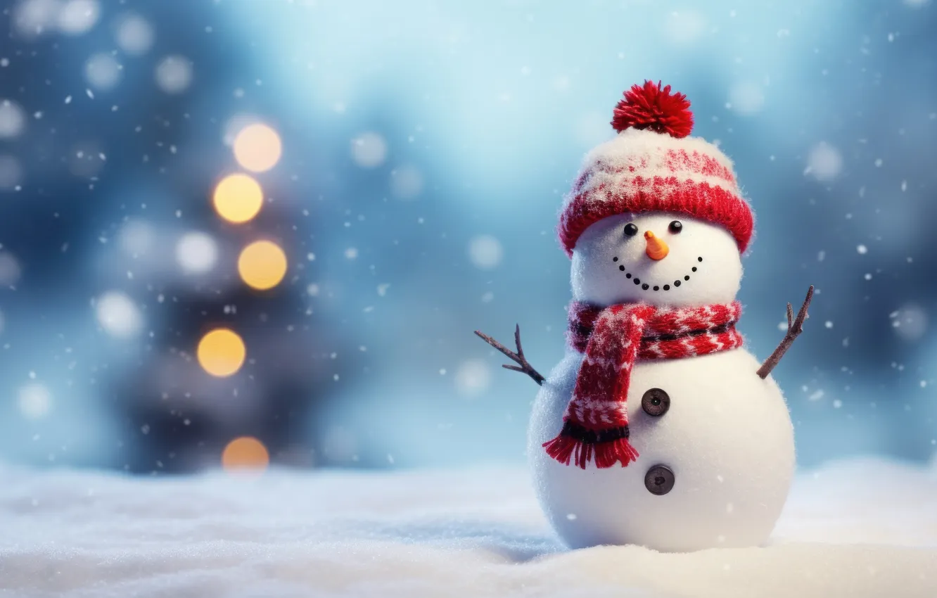 Photo wallpaper winter, snow, new year, Christmas, snowman, Christmas, winter, snow