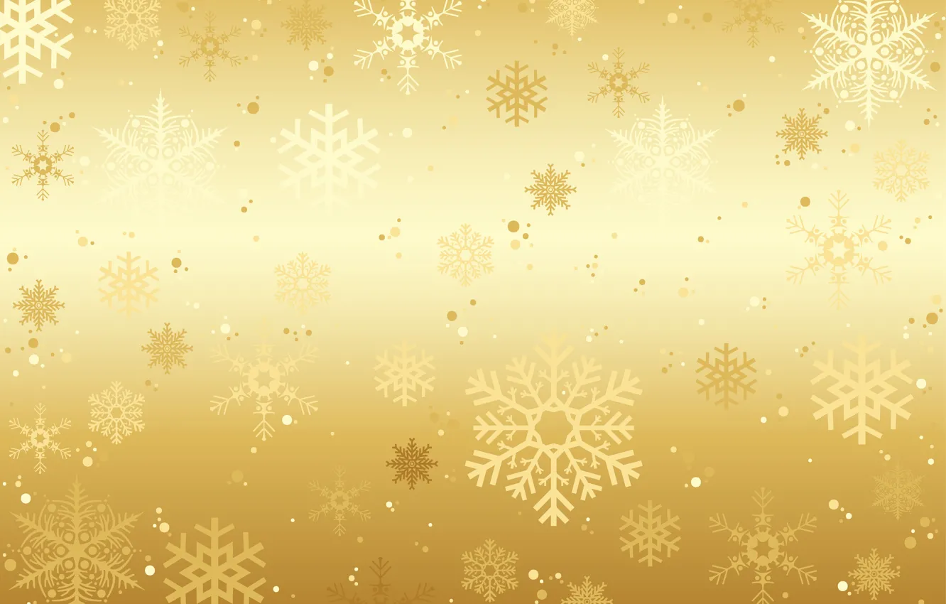 Photo wallpaper winter, snow, snowflakes, background, golden, gold, Christmas, winter