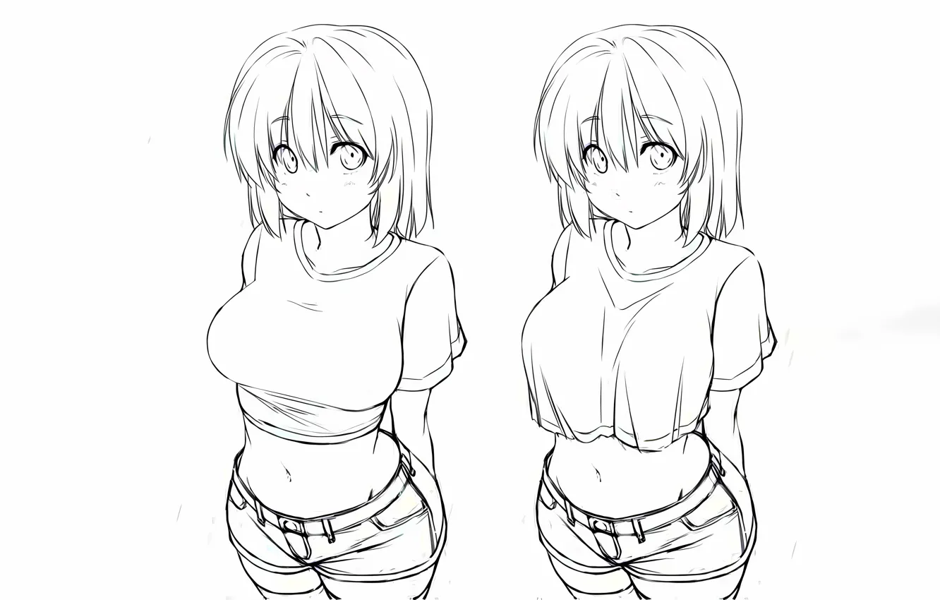 Photo wallpaper girl, sexy, shorts, anime, beautiful, short hair, pretty, sketch